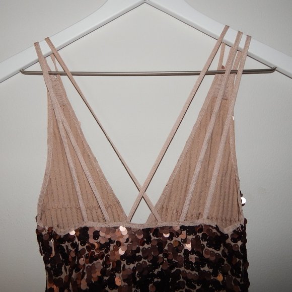 Urban Outfitters Rose Gold Sequined Mini Dress - Picture 3 of 6